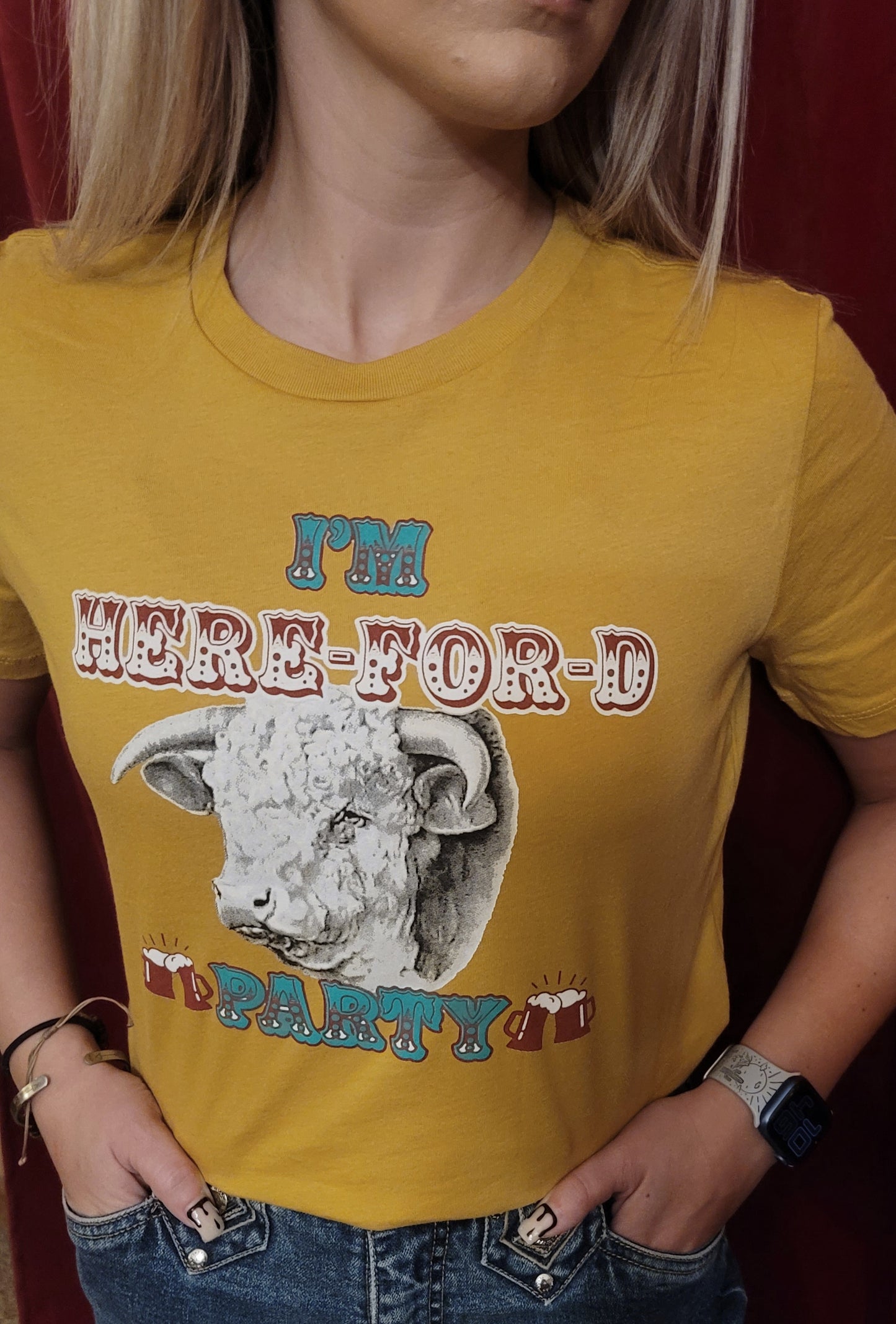 HEREFORD  BULL T-SHIRT ..Im HERE-FOR-D PARTY